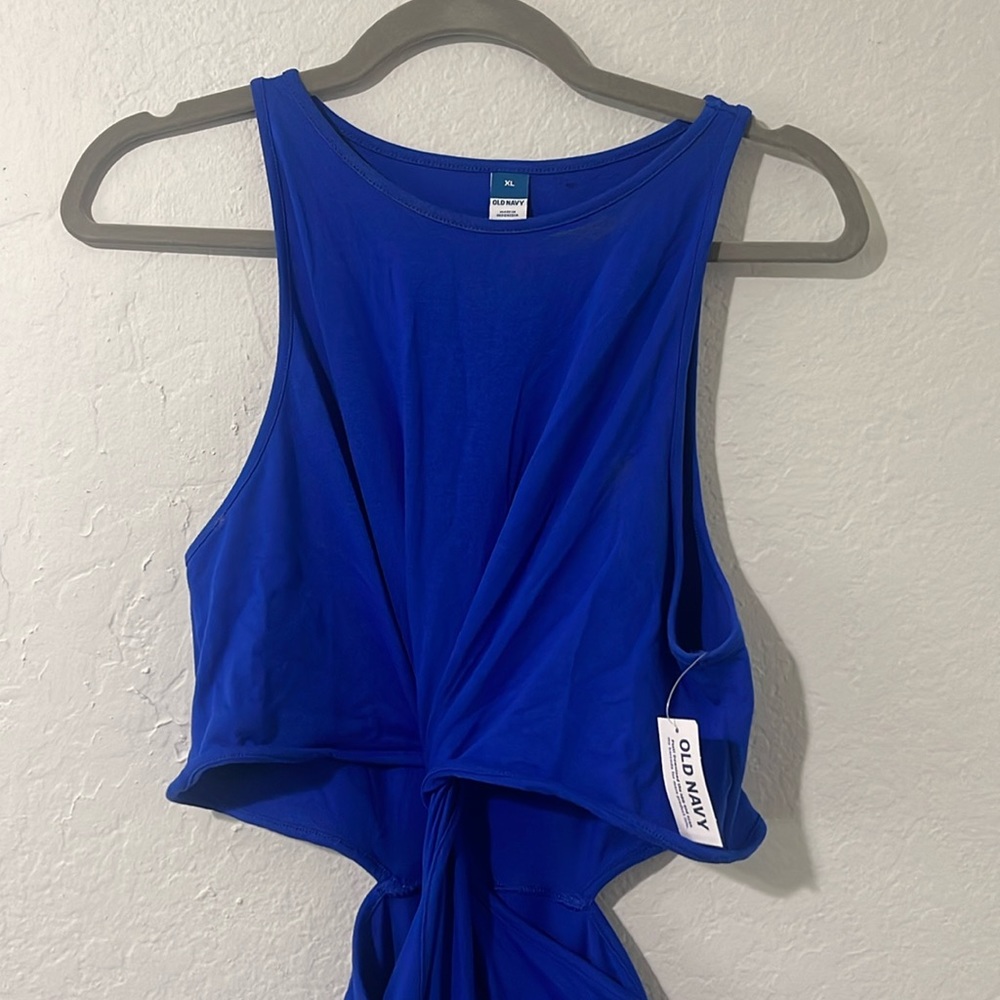 Blue Twist Front Midi Dress